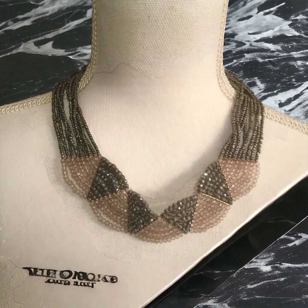 Sparkly Crystal And Glass Bead Bib Collar Necklace